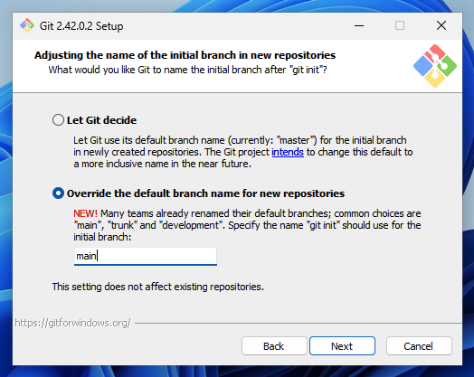 Git Installer Default Branch Name