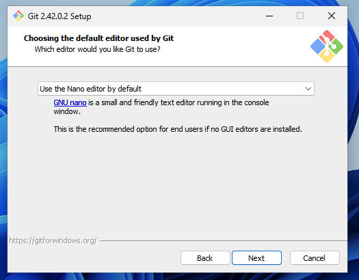Git Installer Default Editor Choice
