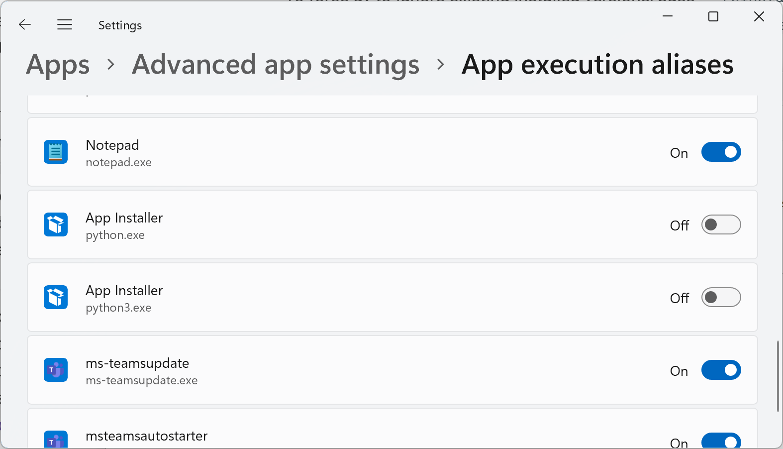 App execution aliases